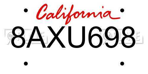 8AXU698 California License Plate