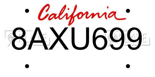 8AXU699 California License Plate