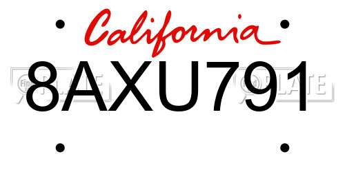 8AXU791 California License Plate