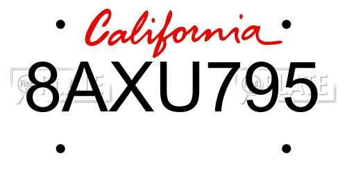 8AXU795 California License Plate