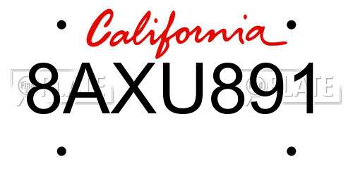 8AXU891 California License Plate