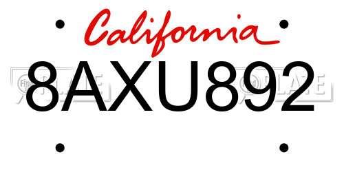 8AXU892 California License Plate