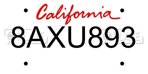 8AXU893 California License Plate