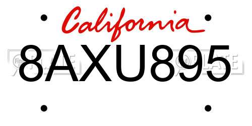 8AXU895 California License Plate
