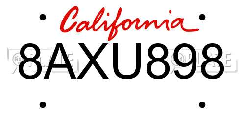 8AXU898 California License Plate