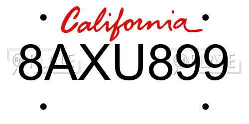8AXU899 California License Plate