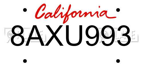 8AXU993 California License Plate