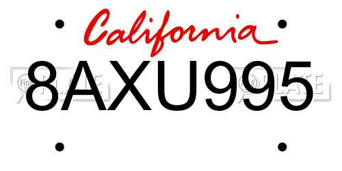 8AXU995 California License Plate