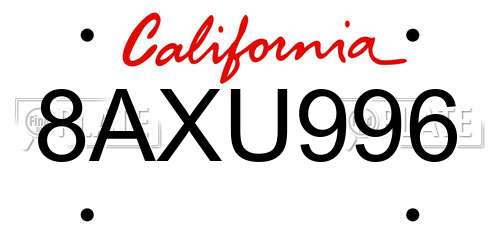 8AXU996 California License Plate