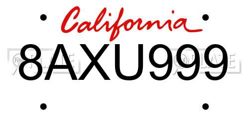 8AXU999 California License Plate