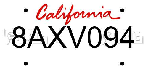 8AXV094 California License Plate