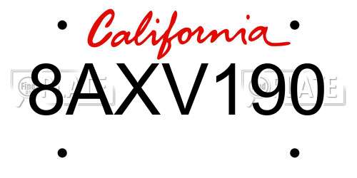 8AXV190 California License Plate
