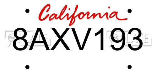 8AXV193 California License Plate