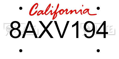 8AXV194 California License Plate