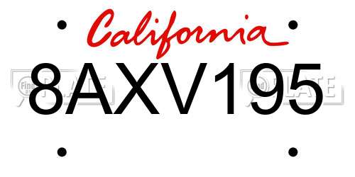 8AXV195 California License Plate