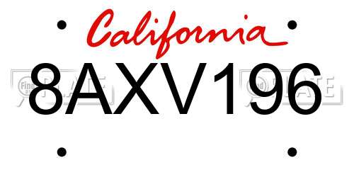 8AXV196 California License Plate