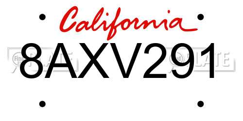 8AXV291 California License Plate