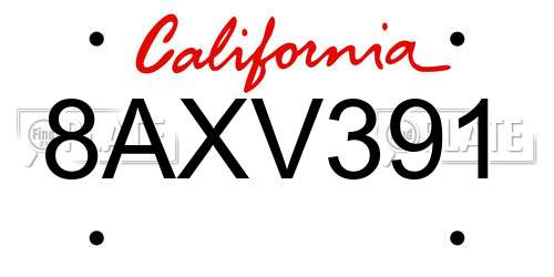8AXV391 California License Plate
