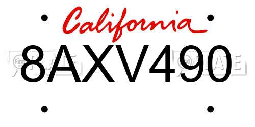 8AXV490 California License Plate