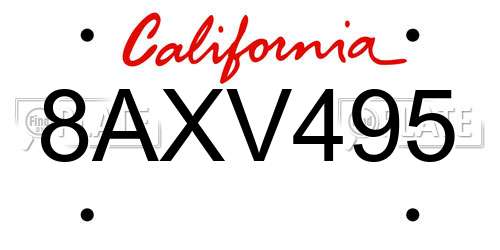 8AXV495 California License Plate