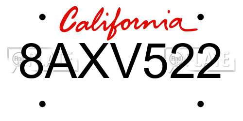 8AXV522 California License Plate