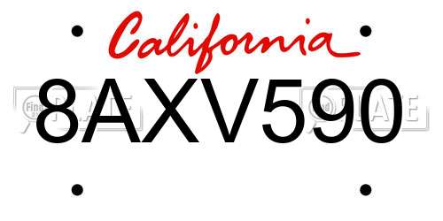 8AXV590 California License Plate