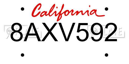 8AXV592 California License Plate