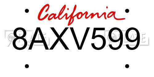 8AXV599 California License Plate