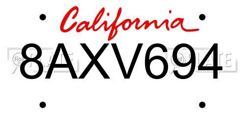 8AXV694 California License Plate