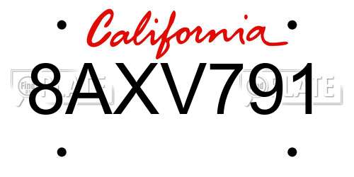 8AXV791 California License Plate