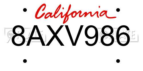 8AXV986 California License Plate