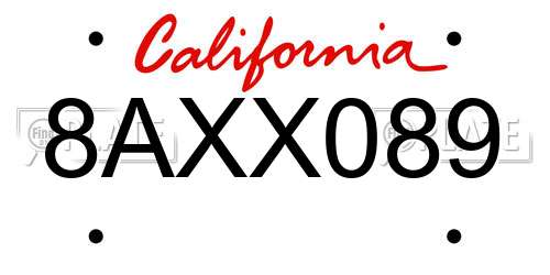 8AXX089 California License Plate
