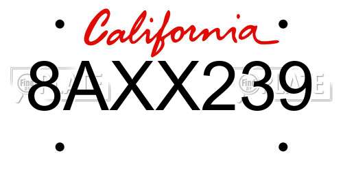 8AXX239 California License Plate