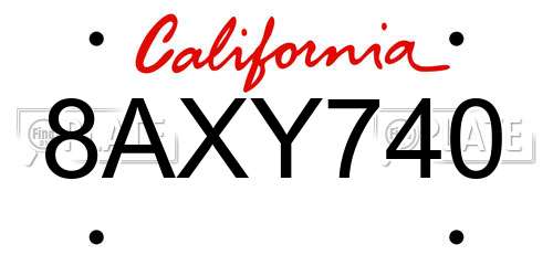 8AXY740 California License Plate
