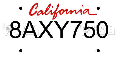 8AXY750 California License Plate