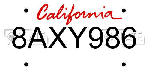 8AXY986 California License Plate