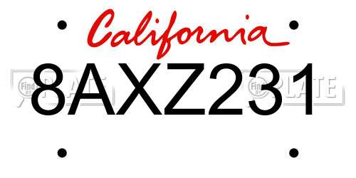8AXZ231 California License Plate