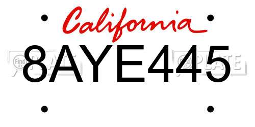 8AYE445 California License Plate