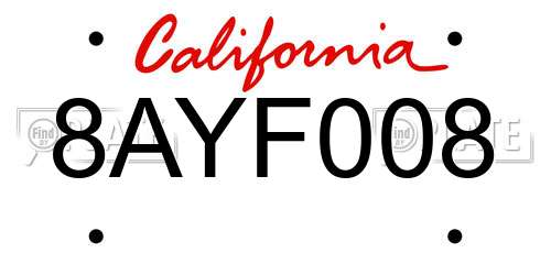 8AYF008 California License Plate