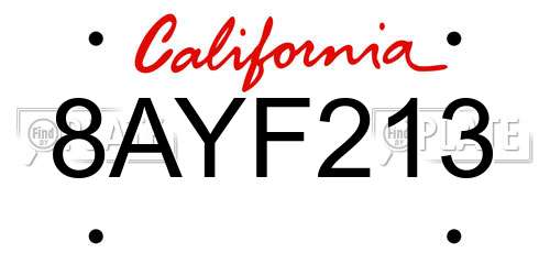 8AYF213 California License Plate