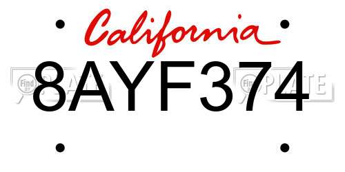 8AYF374 California License Plate