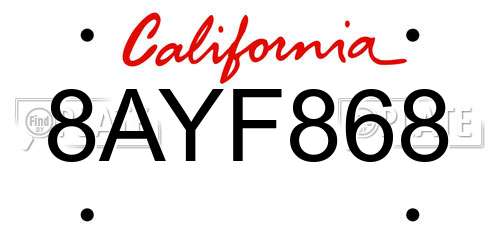 8AYF868 California License Plate