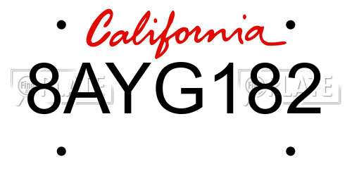8AYG182 California License Plate