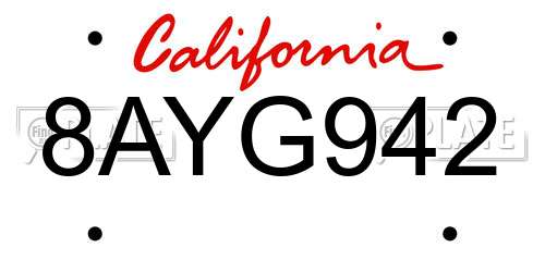 8AYG942 California License Plate