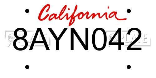 8AYN042 California License Plate