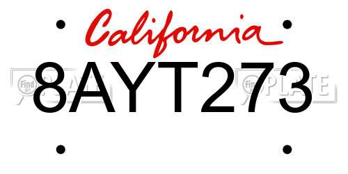 8AYT273 California License Plate