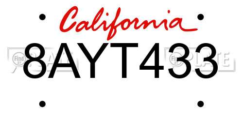 8AYT433 California License Plate