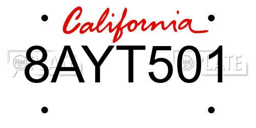 8AYT501 California License Plate