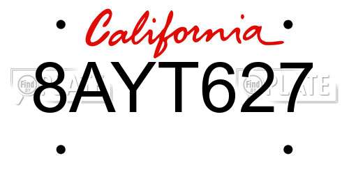 8AYT627 California License Plate