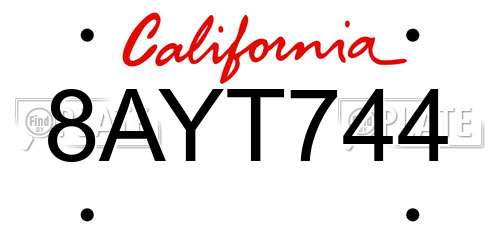 8AYT744 California License Plate
